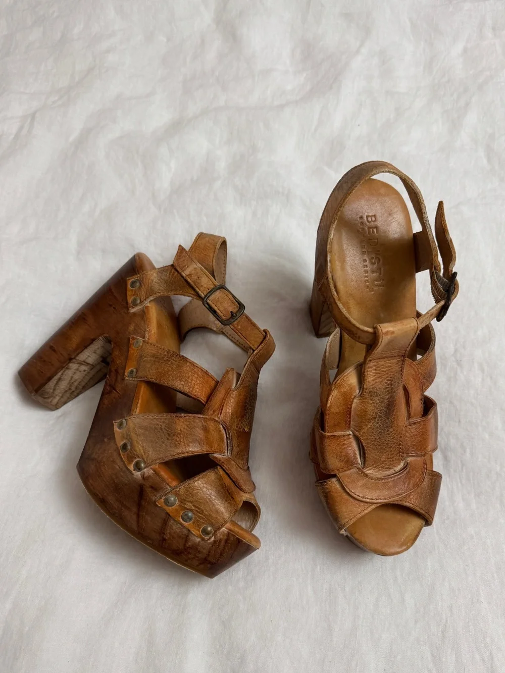 Bed|Stu Leather Wooden Platform Clog Heels Sandals Size 10 Y2K Boho Festival